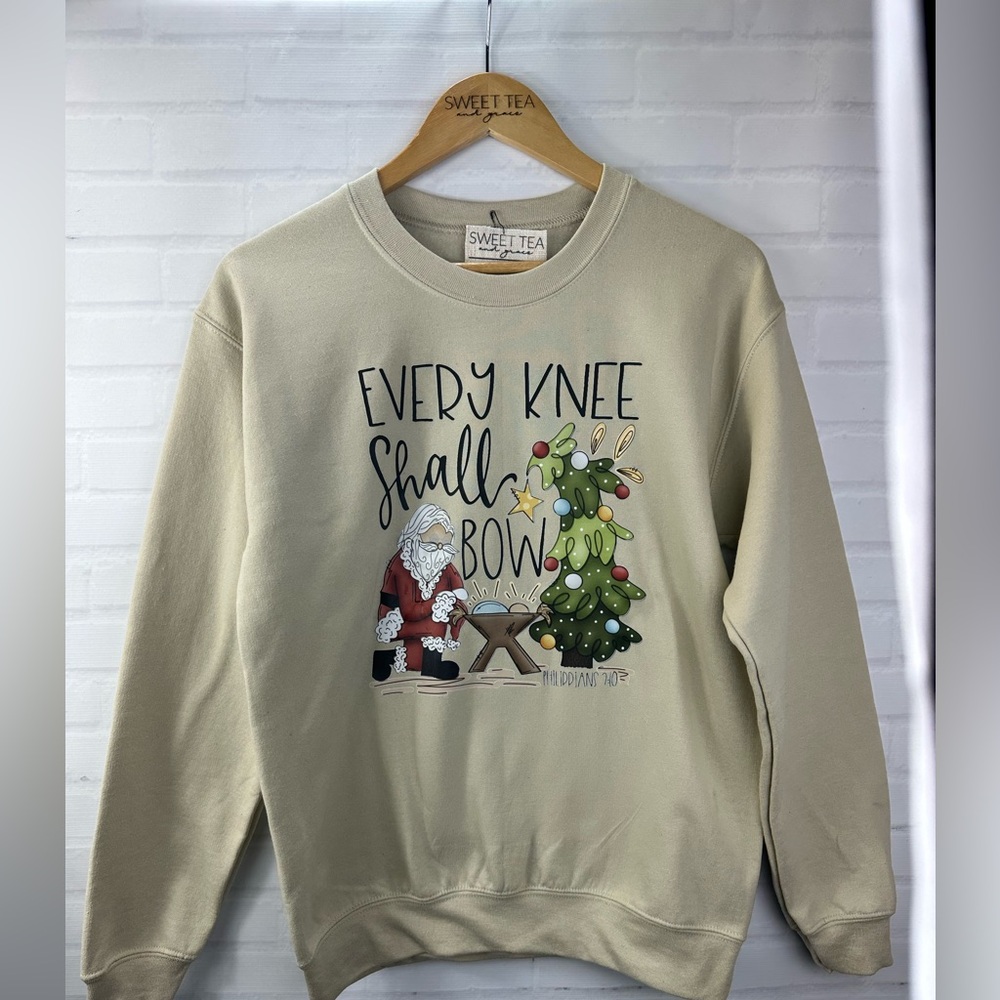 Every knee shall bow Christian Christmas, crewneck sweatshirt